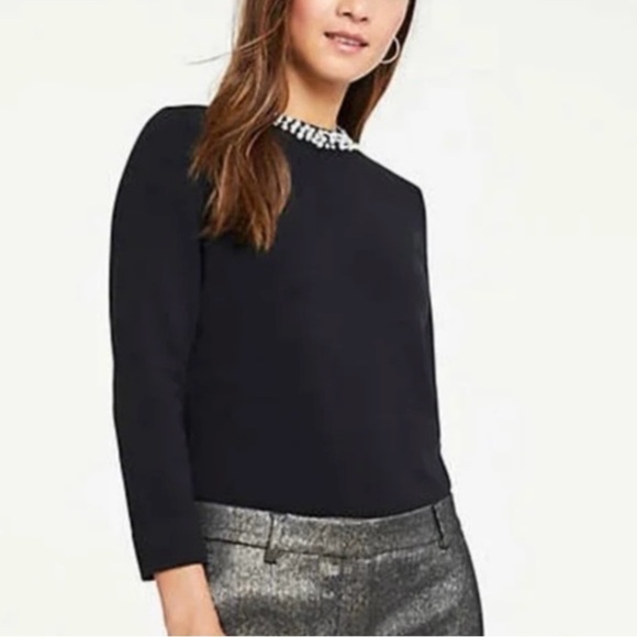 Ann Taylor Womens Red Sweater XS Crystal Embellishments Jewelled Holiday Preppy - Picture 4 of 16